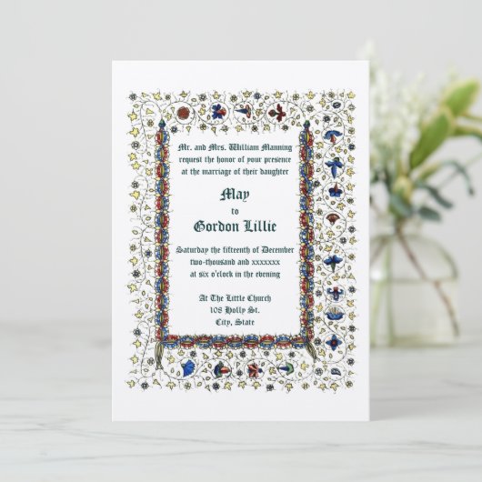 Viktorianische Hochzeit im Mittelalter 1883 Einladung (Stehend Vorderseite)