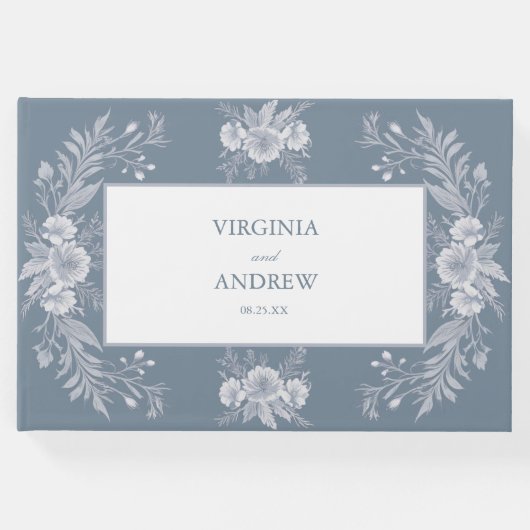 Viktorianische Hochzeit in Blau mit weißen Blume Gästebuch (Vorderseite)