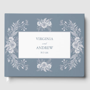 Viktorianische Hochzeit in Blau mit weißen Blume Gästebuch