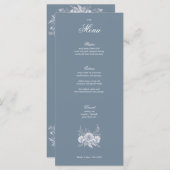 Viktorianische Hochzeit in Blau mit weißen Blume Menükarte (Vorne/Hinten)