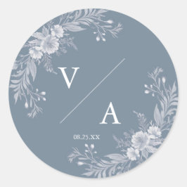 Viktorianische Hochzeit in Blau mit weißen Blume Runder Aufkleber