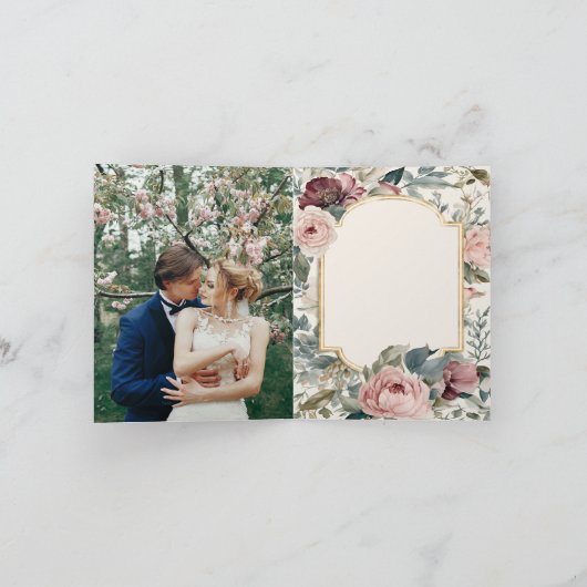 Viktorianische Hochzeit in Rosa und Gold Ankündigung (Innenseite)