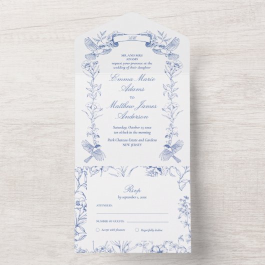 Viktorianische Hochzeit von Blauwild All In One Einladung (Innen Boden)