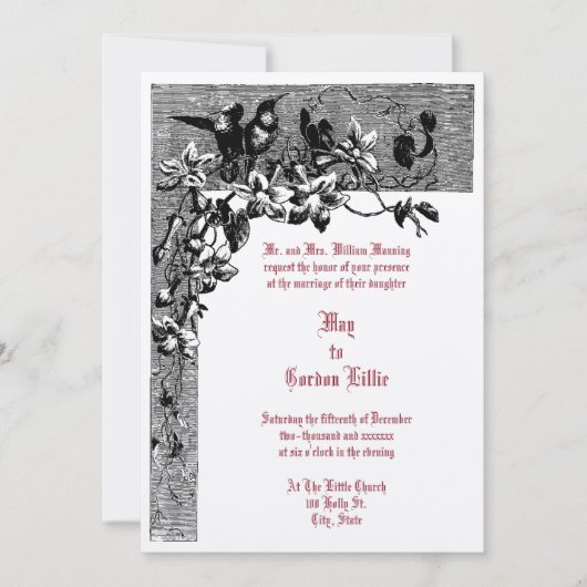 Viktorianische Hochzeit von Hummingbird Pair Einladung (Vorderseite)