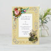 Viktorianische Hochzeit von Vögeln und Bouquets Einladung (Stehend Vorderseite)