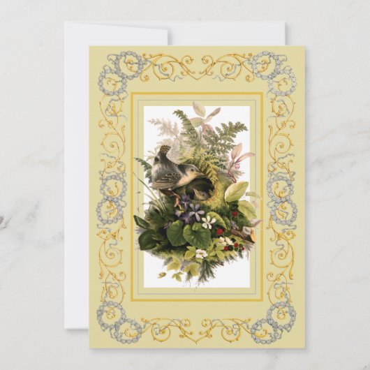 Viktorianische Hochzeit von Vögeln und Bouquets Einladung (Rückseite)