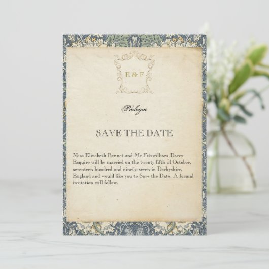 Viktorianische Hochzeitstil für Buchseite Das Datu Save The Date (Stehend Vorderseite)