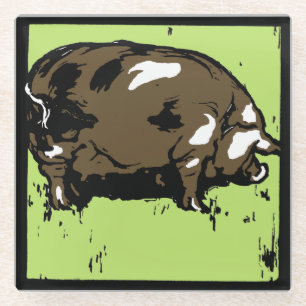 Viktorianische Holzschnitt-Bauernhoftiere Schweine Glasuntersetzer