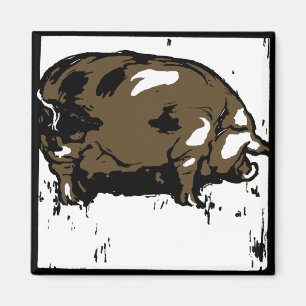 Viktorianische Holzschnitt-Bauernhoftiere Schweine Magnet