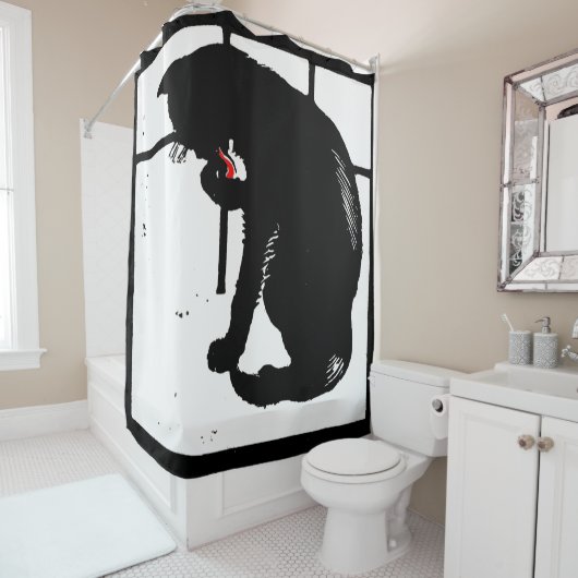 Viktorianische Holzschnitzerei Schwarzkatze Duschvorhang (Beispiel)