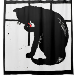 Viktorianische Holzschnitzerei Schwarzkatze Duschvorhang