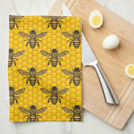 Viktorianische Honigbienen Geschirrtuch (Viertel Falte)