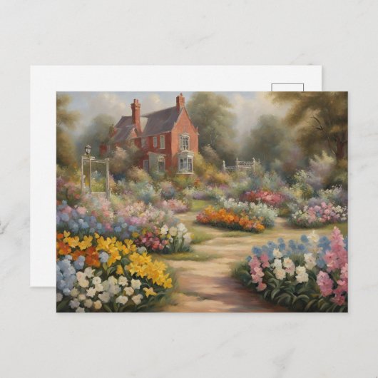 Viktorianische Hütte mit Blumengarten Postkarte (Vorne/Hinten)