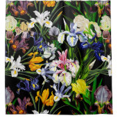 Viktorianische Iris-Blume auf schwarzem Muster Duschvorhang (Vorderseite)