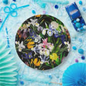 Viktorianische Iris-Blume auf schwarzem Muster Pappteller (Party)