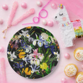 Viktorianische Iris-Blume auf schwarzem Muster Pappteller (Party)