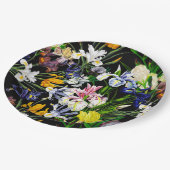 Viktorianische Iris-Blume auf schwarzem Muster Pappteller (Schrägansicht)