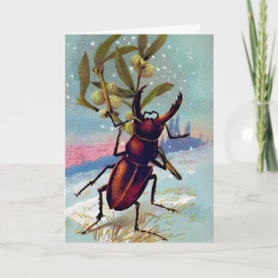 Viktorianische Käfer-Weihnachtskarte Feiertagskarte