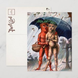 Viktorianische Karotten auf einer Regen-Postkarte Postkarte