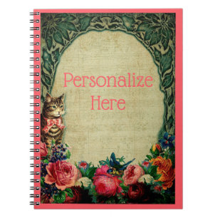 Viktorianische Katz- und Notenblumenmusik Vintag Notizblock
