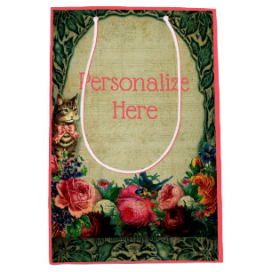 Viktorianische Katz- und Notenmusik Rose Vintag Mittlere Geschenktüte