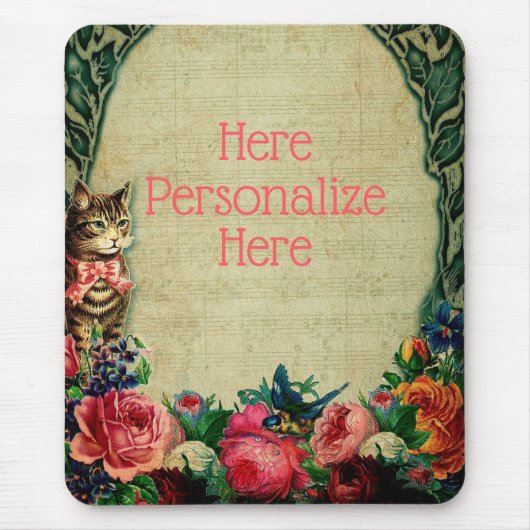Viktorianische Katz- und Notenmusik Rose Vintag Mousepad (Vorne)