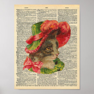 Viktorianische Katze auf der Vintagen Wörterbuchs Poster