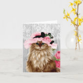 Viktorianische Katze in der Grußkarte Karte (Gelbe Blume)