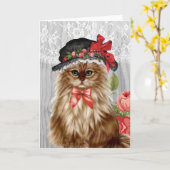 Viktorianische Katze in der Hut-Gruß-Karte Karte (Gelbe Blume)