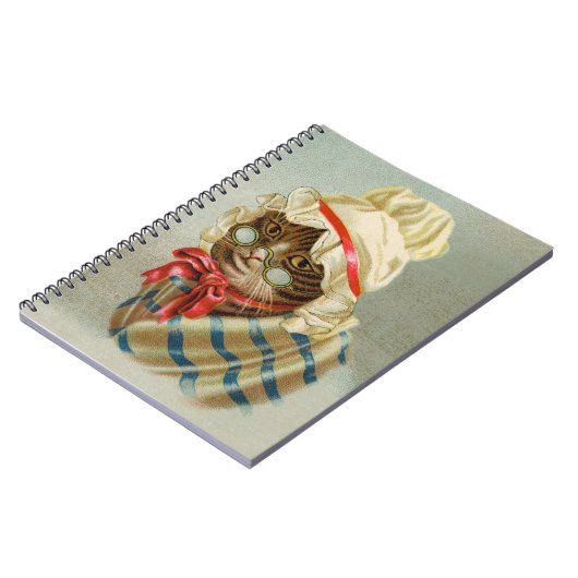 Viktorianische Katze mit Brillen-Spiral-Notebook Notizblock (Linke Seite)