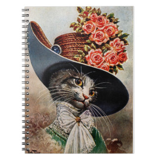 Viktorianische Katze mit floral Hat Spiral Noteboo Notizblock