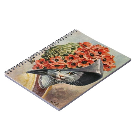 Viktorianische Katze mit Hat 3 Spiral Notebook Notizblock (Linke Seite)