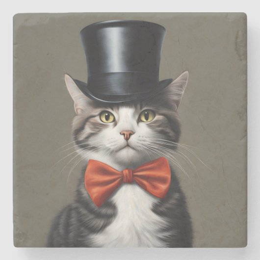 Viktorianische Katze Steinuntersetzer (Vorderseite)