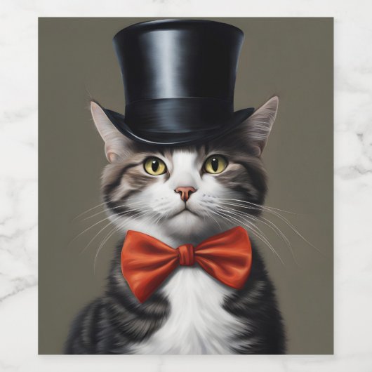 Viktorianische Katze Weinetikett (Einzelnes Label)