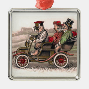 Viktorianische Katzen auf dem Weg in die Stadt - A Silbernes Ornament
