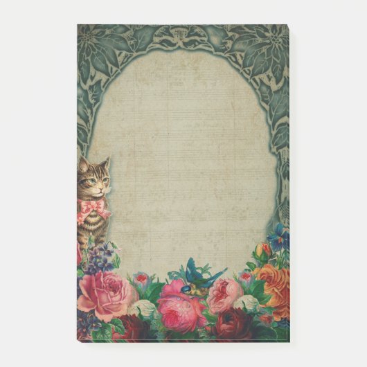 Viktorianische Katzen und Blume Post-it Klebezettel (Vorderseite)