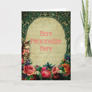 Viktorianische Katzenpartitur floral vintage grün Karte