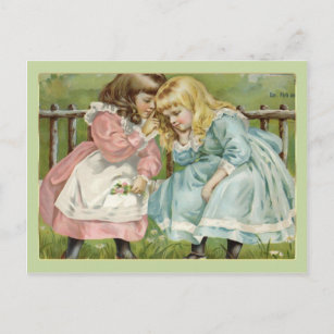 Viktorianische Kinder 2 Kleine Mädchen Vintag Post Postkarte