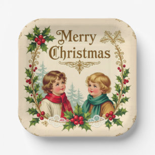 Viktorianische Kinder Frohe Weihnachten vintage Pappteller