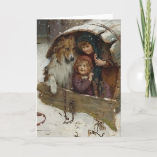 Viktorianische Kinder im Doghouse Feiertagskarte (Vorderseite)
