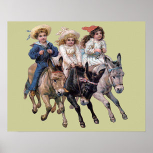 Viktorianische Kinder und Pferde Poster