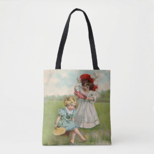 Viktorianische Kinder Uralter Sommer Mädchen Garte Tasche