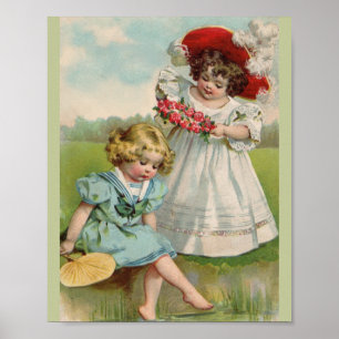 Viktorianische Kinder Vintage Sommer Mädchen Garte Poster
