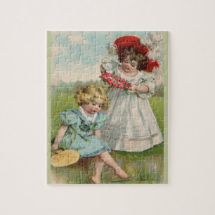 Viktorianische Kinder Vintage Sommer Mädchen Garte Puzzle