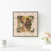 Viktorianische Kinder Weihnachten Break Square Wal Quadratische Wanduhr (Zuhause)