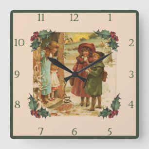 Viktorianische Kinder Weihnachten Break Square Wal Quadratische Wanduhr