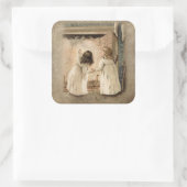 Viktorianische Kinder zu Weihnachten Erzählung Quadratischer Aufkleber (Tasche)