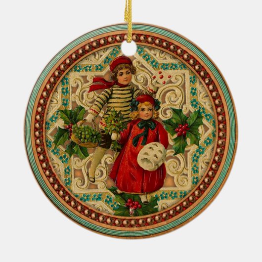 Viktorianische Kinderweihnachtsverzierung Keramikornament (Hinten)