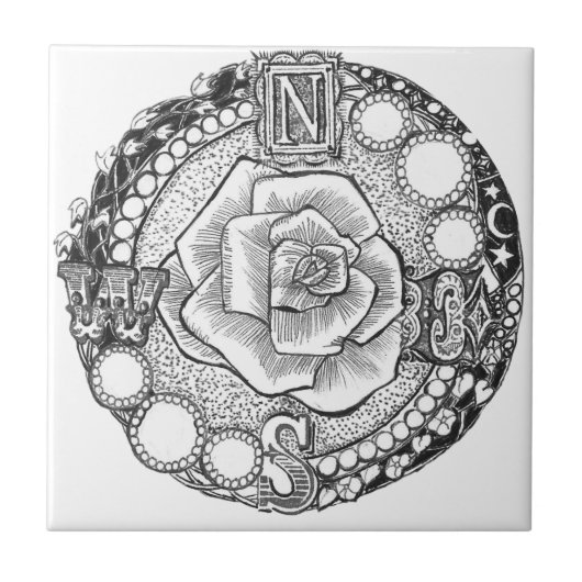 Viktorianische Kompass-Rose Fliese (Vorderseite)