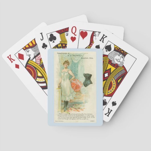 Viktorianische Korsetthandelskarte auf Spielkarten (Rückseite)